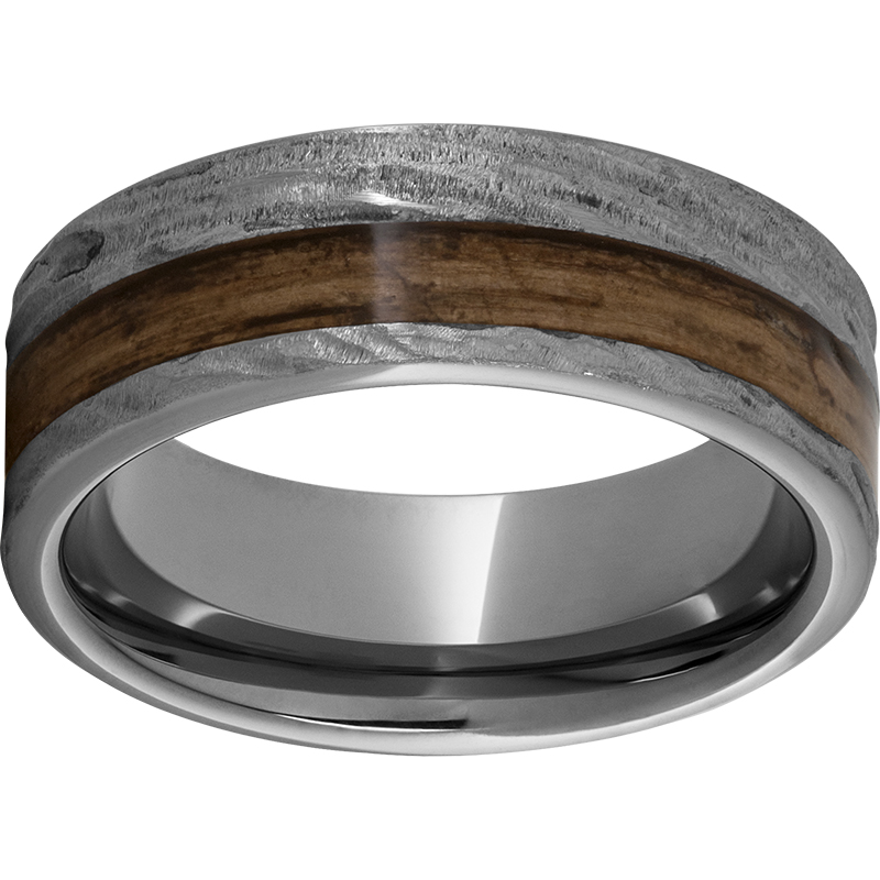 Rugged Tungsten™ 8mm Pipe Cut Band with Bourbon Barrel Inlay and Bark Finish Confer's Jewelers Bellefonte, PA