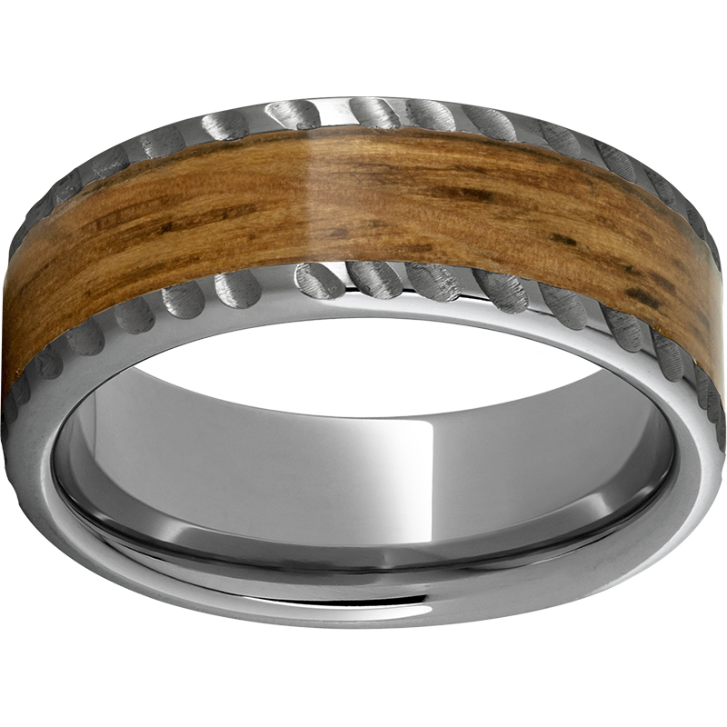 Rugged Tungsten™ 8mm Pipe Cut Band with Single Malt Barrel Aged™ Inlay and Notched Edge Lennon's W.B. Wilcox Jewelers New Hartford, NY