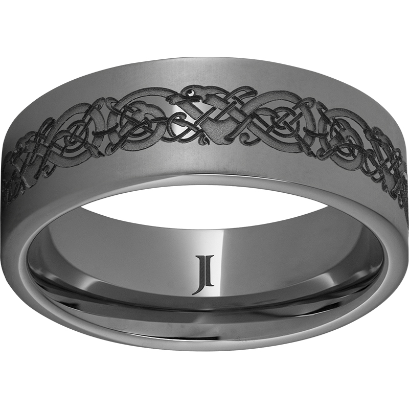 Rugged Tungsten™ 8mm Flat Band with Norseman Laser Engraving Mitchell's Jewelry Norman, OK