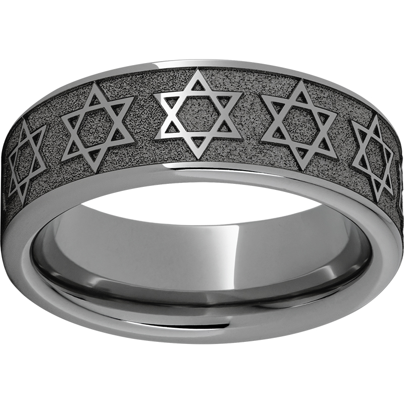 Rugged Tungsten™ Pipe Cut Band with Star of David Laser Engraving Milano Jewelers Pembroke Pines, FL