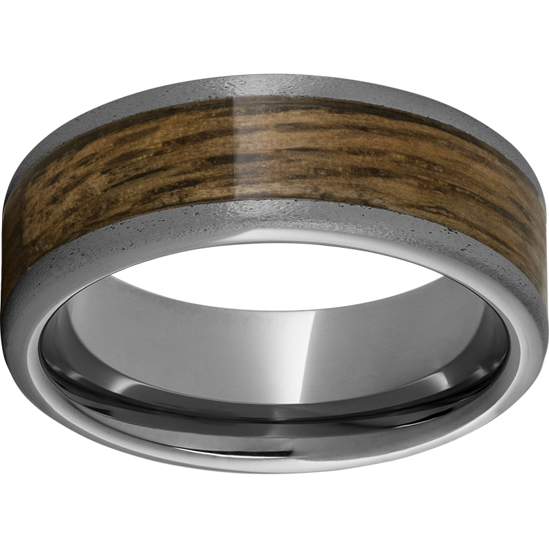 Rugged Tungsten™ 8mm Pipe Cut Band with Bourbon Barrel Aged™ Inlay and Stone Finish Lennon's W.B. Wilcox Jewelers New Hartford, NY