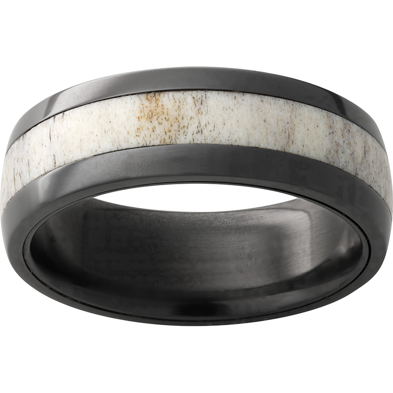 Black Zirconium Domed Band with Antler Inaly Mitchell's Jewelry Norman, OK