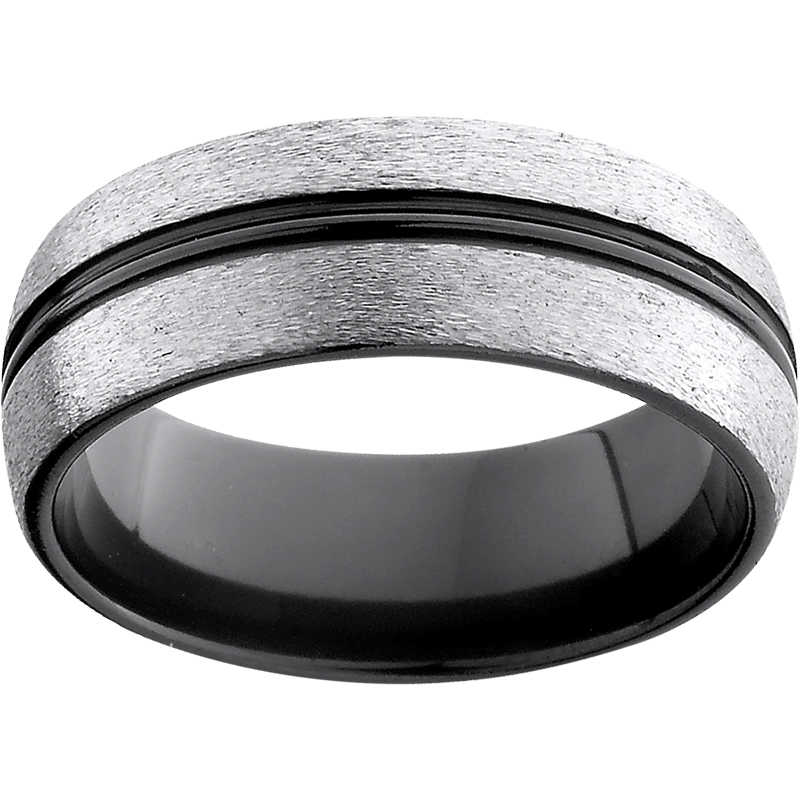 Black Zirconium Double Domed Band with Stone Finish John E. Koller Jewelry Designs Owasso, OK