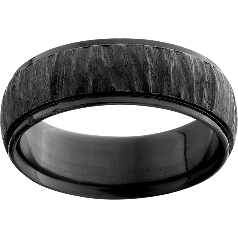 Black Zirconium Domed Band with Grooved Edges and Black Bark Finish Milano Jewelers Pembroke Pines, FL