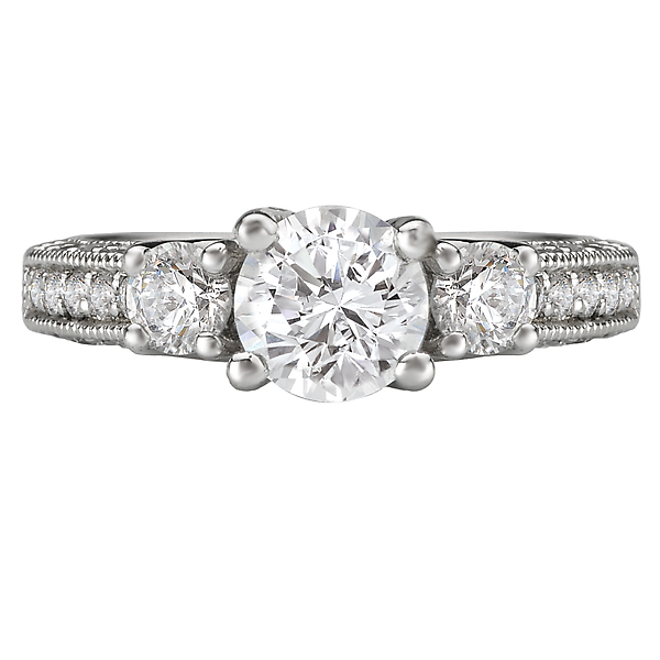 Engagement Rings - 3 Stone Semi-Mount Diamond Ring - image 4