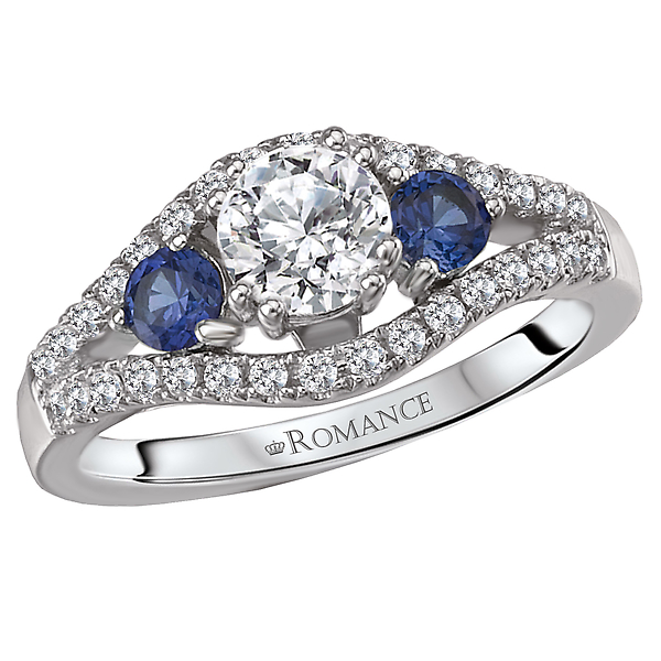 Engagement Rings - 3-Stone Semi-Mount Diamond and Sapphire Ring