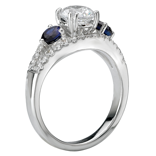 Engagement Rings - 3-Stone Semi-Mount Diamond and Sapphire Ring - image 2