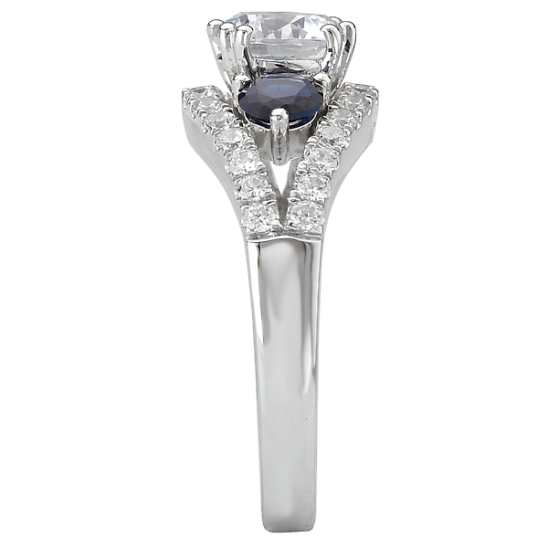 Engagement Rings - 3-Stone Semi-Mount Diamond and Sapphire Ring - image 3