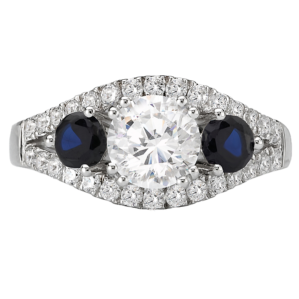 Engagement Rings - 3-Stone Semi-Mount Diamond and Sapphire Ring - image 4