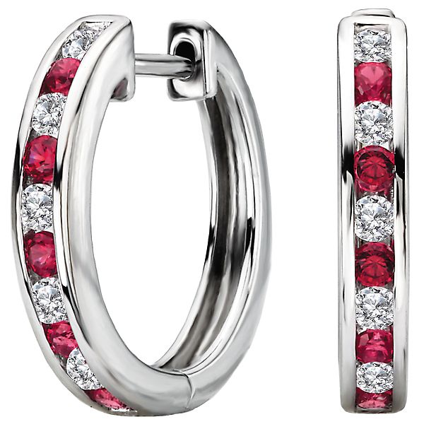 Ladies Fashion Diamond and Ruby Hoop Earrings Ann Booth Jewelers Conway, SC