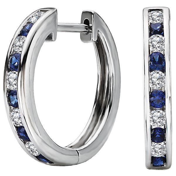 Ladies Fashion Diamond and Sapphire Hoop Earrings Ann Booth Jewelers Conway, SC