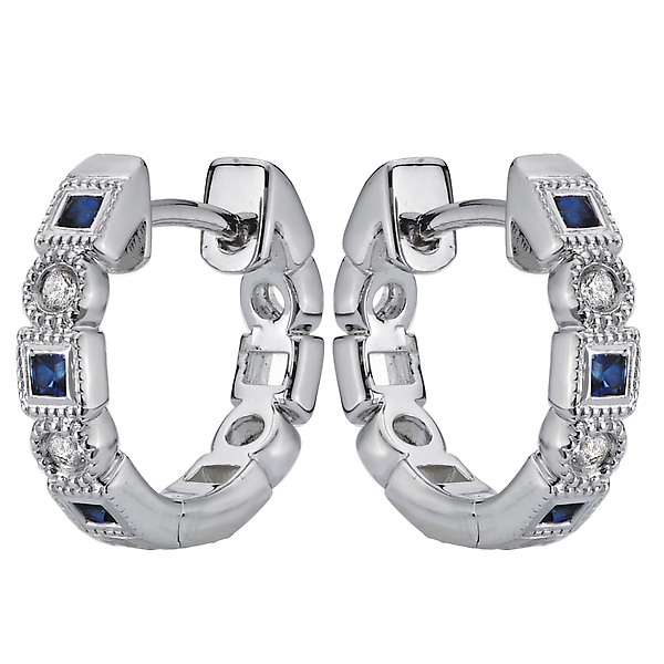 Diamond and Sapphire Huggie Earrings Image 4 The Hills Jewelry LLC Worthington, OH