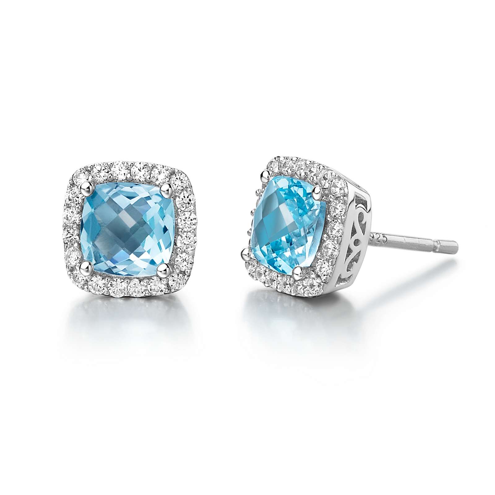 square cushion Blue Topaz Gemstone Earring 