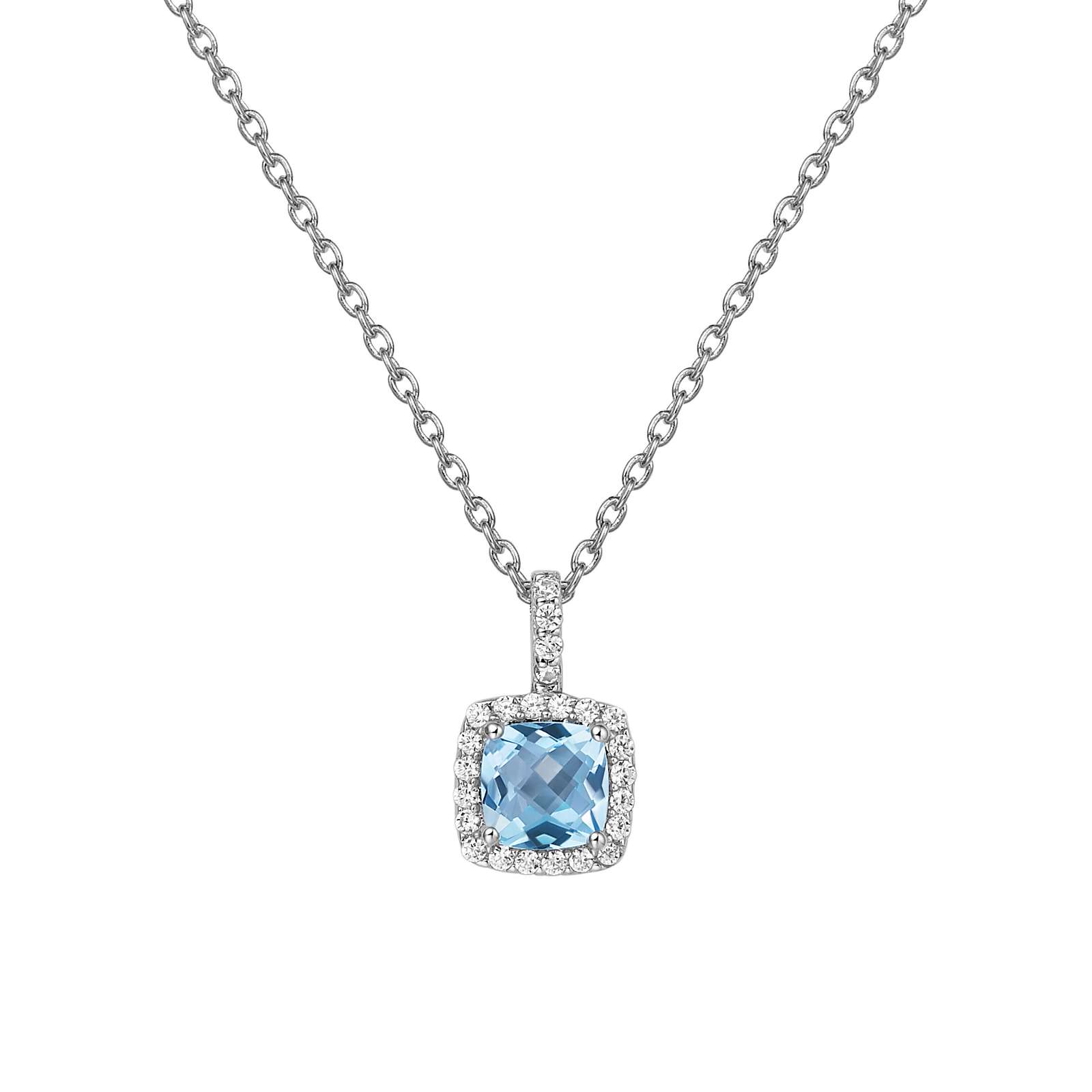 Genuine Blue Topaz Halo Necklace Mendham Jewelers Mendham, NJ