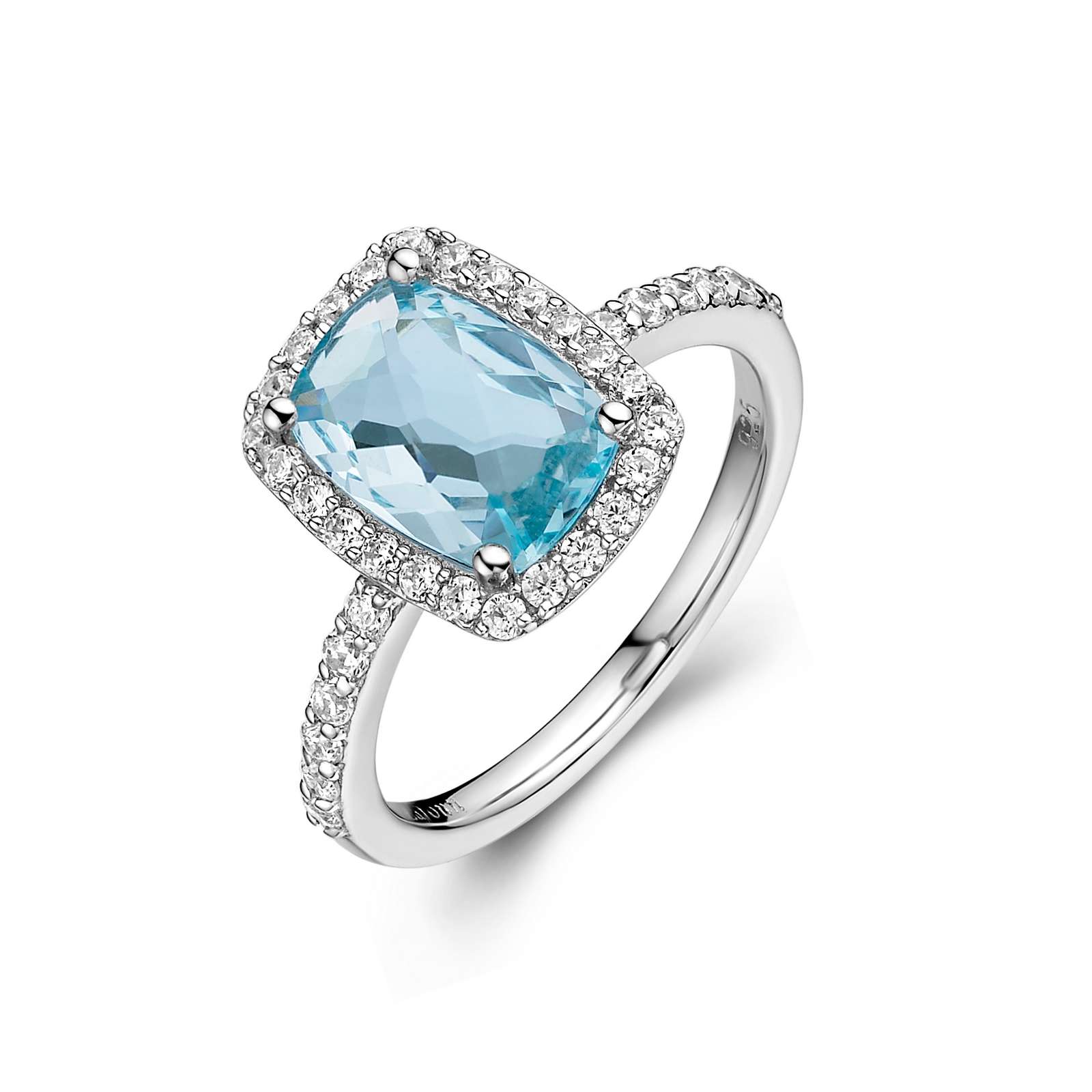 Genuine Blue Topaz Halo Ring Mendham Jewelers Mendham, NJ