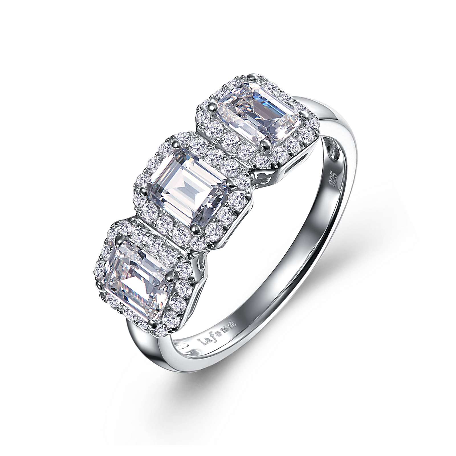 Three-Stone Halo Engagement Ring Arlene's Fine Jewelry Vidalia, GA