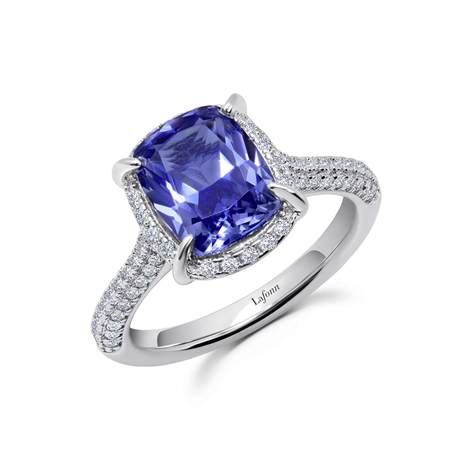 Classic Simulated Diamond And Tanzanite Platinum Bonded Ring Griner Jewelry Co. Moultrie, GA