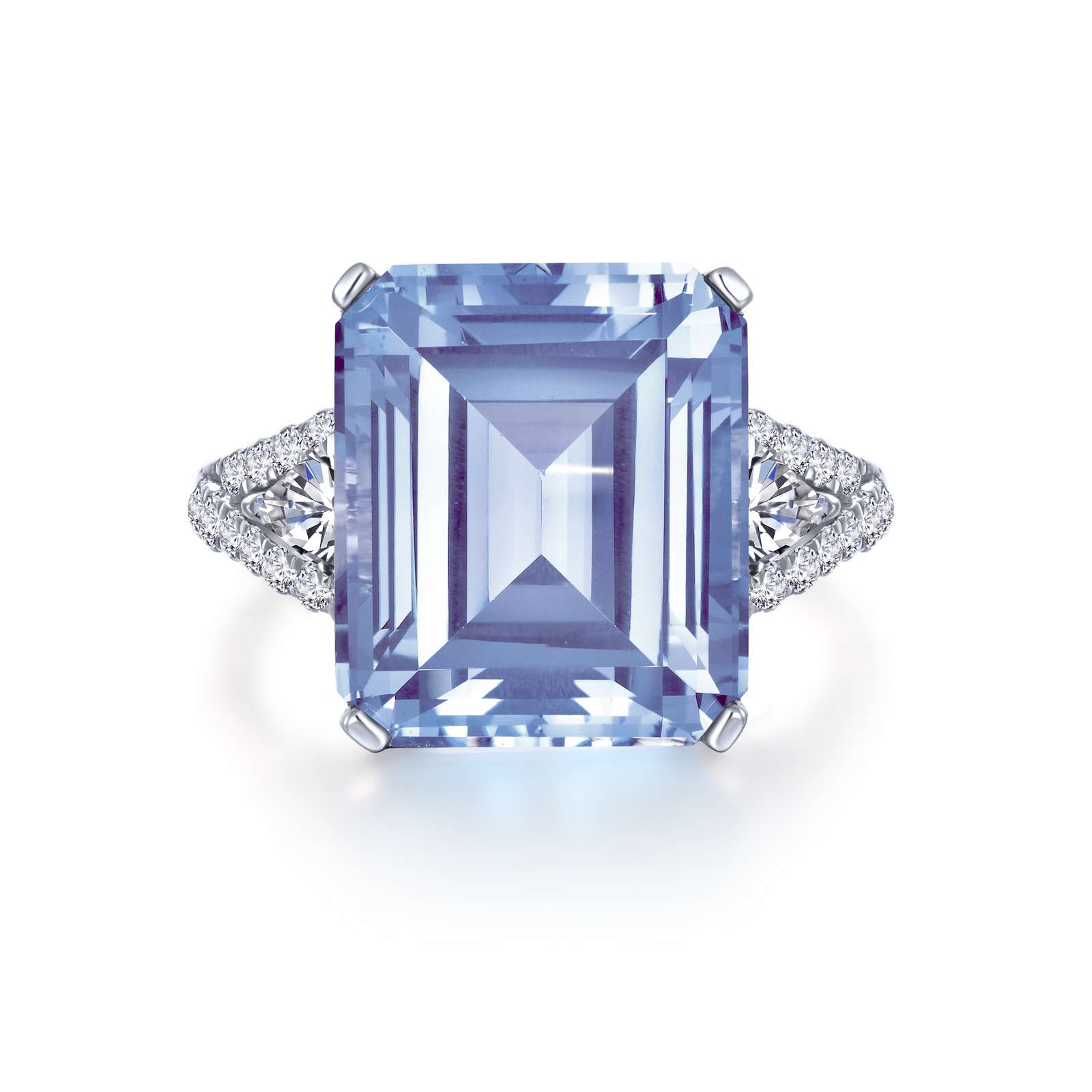 Classic Simulated Diamond And Aquamarine Platinum Bonded Ring Jacqueline's Fine Jewelry Morgantown, WV