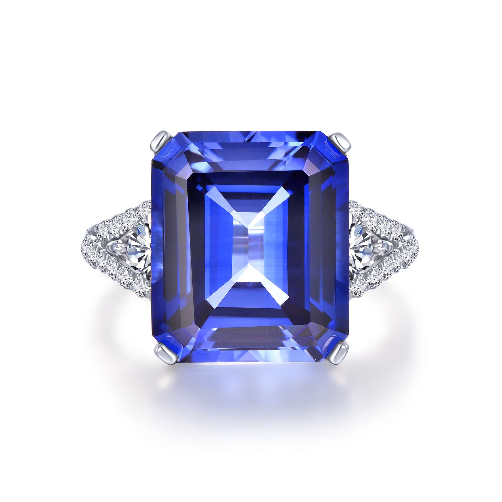 Classic Simulated Diamond And Tanzanite Platinum Bonded Ring Jacqueline's Fine Jewelry Morgantown, WV