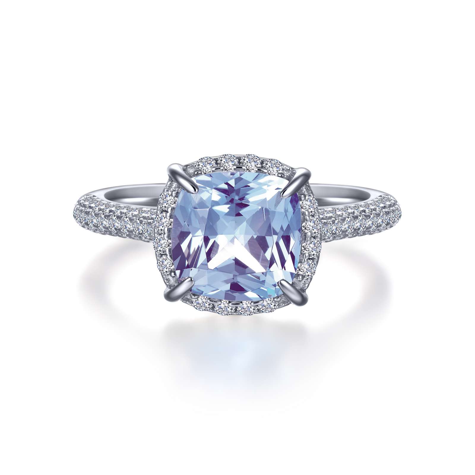 Classic Simulated Diamond And Aquamarine Platinum Bonded Ring Armentor Jewelers New Iberia, LA