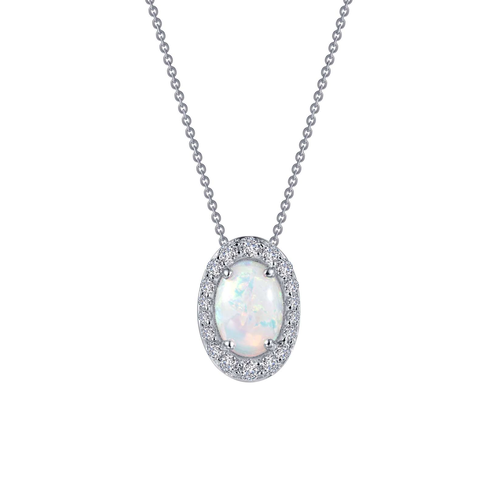 Classic Halo Pendant Necklace - Inspired by the charm of the past, this simulated opal halo pendant is set with Lafonn's signature Lassaire simulated diamonds in sterling silver bonded with platinum. The pendant comes on an adjustable 18