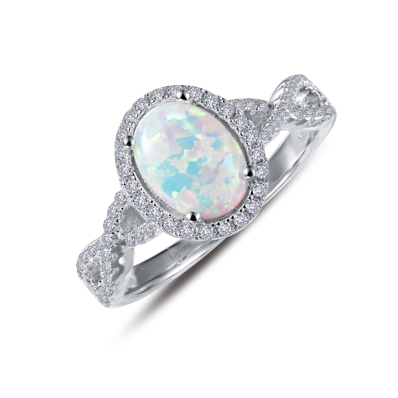 Halo Engagement Ring - Inspired by the charm of the past, this simulated opal halo ring is set with Lafonn's signature Lassaire simulated diamonds in sterling silver bonded with platinum.