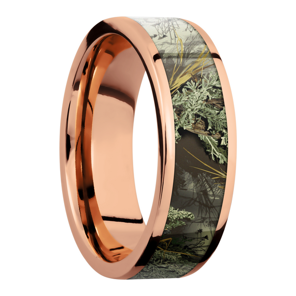 14K Rose Gold 7mm flat band with a 5mm inlay of Realtree Advantage Max Camo Image 2 Raleigh Diamond Fine Jewelry Raleigh, NC