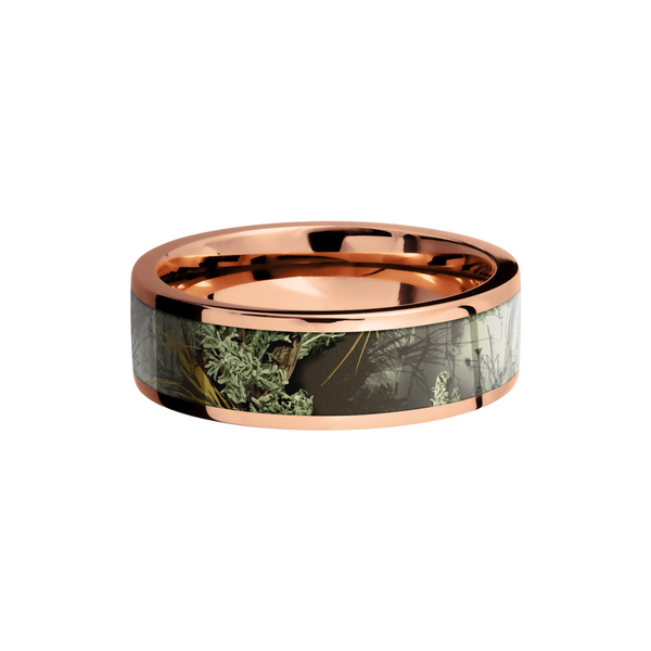 14K Rose Gold 7mm flat band with a 5mm inlay of Realtree Advantage Max Camo Image 3 Milan's Jewelry Inc Sarasota, FL