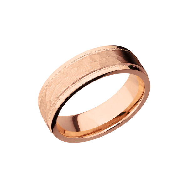 14K Rose gold 7mm flat band with grooved edges and reverse milgrain detail J. Morgan Ltd., Inc. Grand Haven, MI