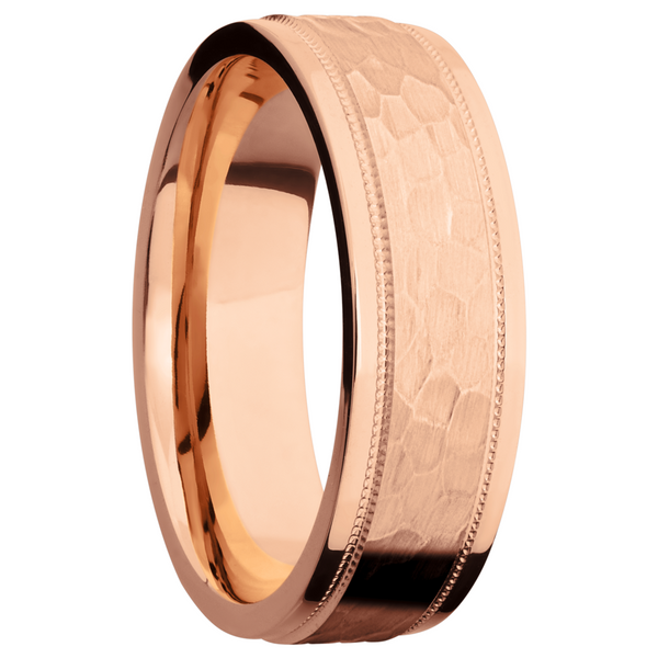 14K Rose gold 7mm flat band with grooved edges and reverse milgrain detail Image 2 Milan's Jewelry Inc Sarasota, FL