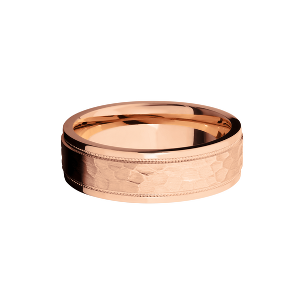 14K Rose gold 7mm flat band with grooved edges and reverse milgrain detail Image 3 Cellini Design Jewelers Orange, CT