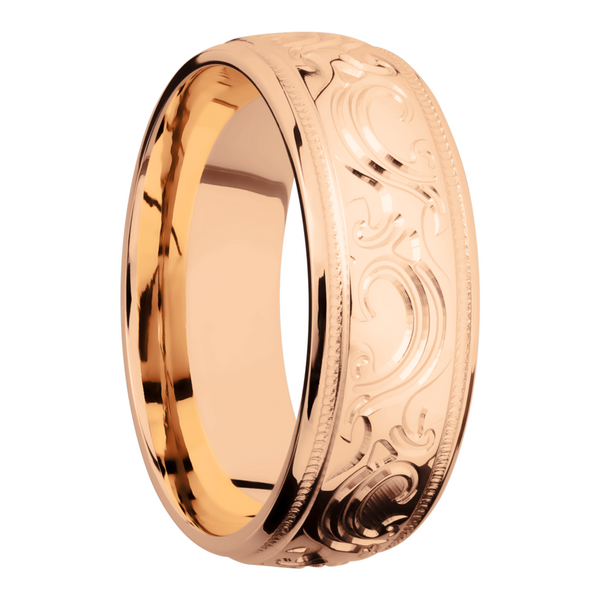 14K Rose gold band with scroll MJBA pattern Image 2 The Source Fine Jewelers Greece, NY