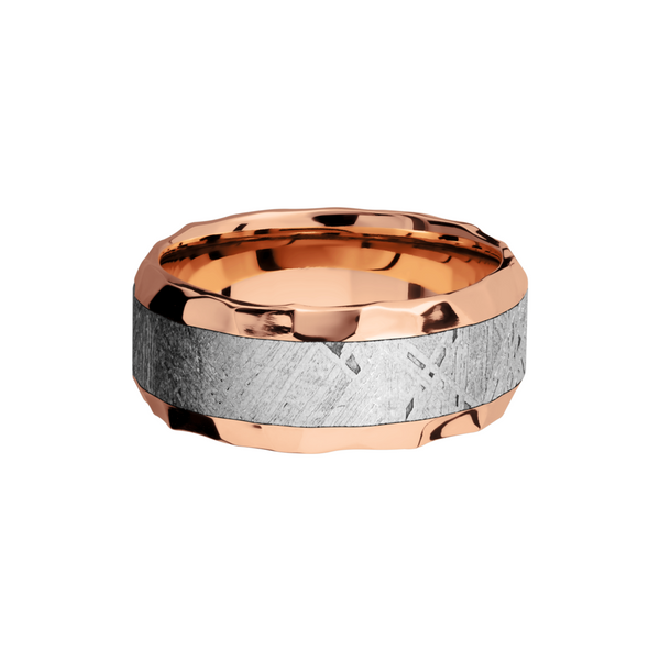 14K Rose gold 9mm beveled band with an inlay of authentic Gibeon Meteorite Image 3 Ken Walker Jewelers Gig Harbor, WA