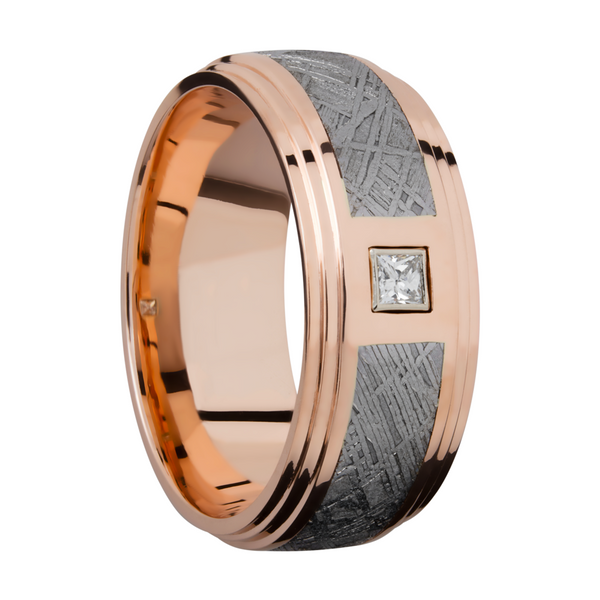 14K Rose gold 9mm flat band with an inlay of authentic Gibeon Meteorite and a white diamond accent Image 2 Saxons Fine Jewelers Bend, OR