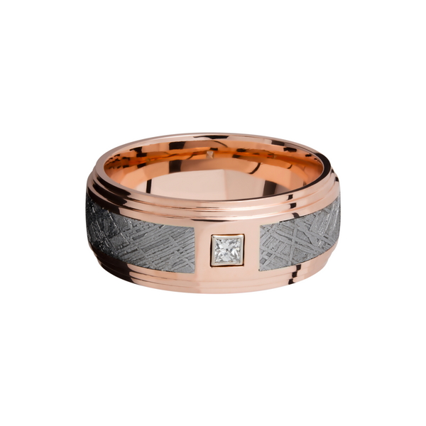 14K Rose gold 9mm flat band with an inlay of authentic Gibeon Meteorite and a white diamond accent Image 3 Cellini Design Jewelers Orange, CT