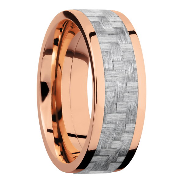 14K Rose Gold 8mm flat band with a 5mm inlay of silver Carbon Fiber Image 2 Ken Walker Jewelers Gig Harbor, WA