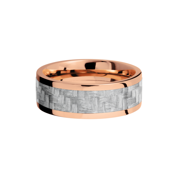 14K Rose Gold 8mm flat band with a 5mm inlay of silver Carbon Fiber Image 3 Ken Walker Jewelers Gig Harbor, WA