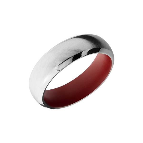 14K White gold 7mm domed beveled band with a crimson red Cerakote sleeve Futer Bros Jewelers York, PA