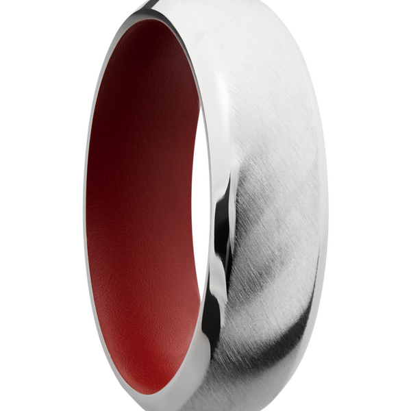 14K White gold 7mm domed beveled band with a crimson red Cerakote sleeve Image 2 Mark Jewellers La Crosse, WI
