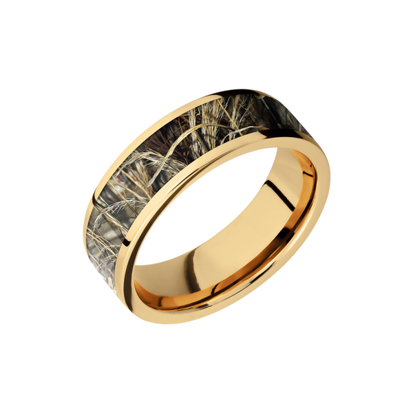14K Yellow  Gold 7mm flat band with a 5mm inlay of Realtree Advantage Max4 Camo Futer Bros Jewelers York, PA