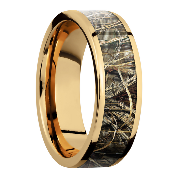 14K Yellow  Gold 7mm flat band with a 5mm inlay of Realtree Advantage Max4 Camo Image 2 JMR Jewelers Cooper City, FL