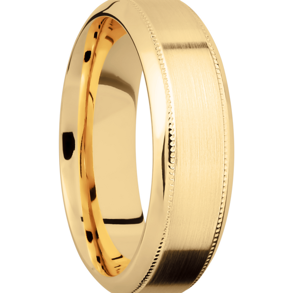 14K Yellow gold 7mm high-beveled band with reverse milgrain detail Image 2 Linwood Custom Jewelers Linwood, NJ