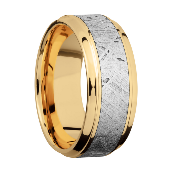 14K Yellow gold 9mm beveled band with an inlay of authentic Gibeon Meteorite Image 2 J. Morgan Ltd., Inc. Grand Haven, MI