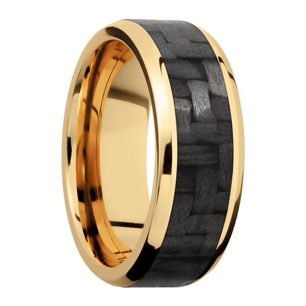 14K Yellow Gold 8mm beveled band with a 5mm inlay of black Carbon Fiber Image 2 Milan's Jewelry Inc Sarasota, FL