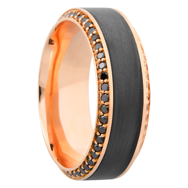 18K Rose gold 8.5mm beveled band with an inlay of zirconium and bead-set eternity black diamonds Image 2 Raleigh Diamond Fine Jewelry Raleigh, NC