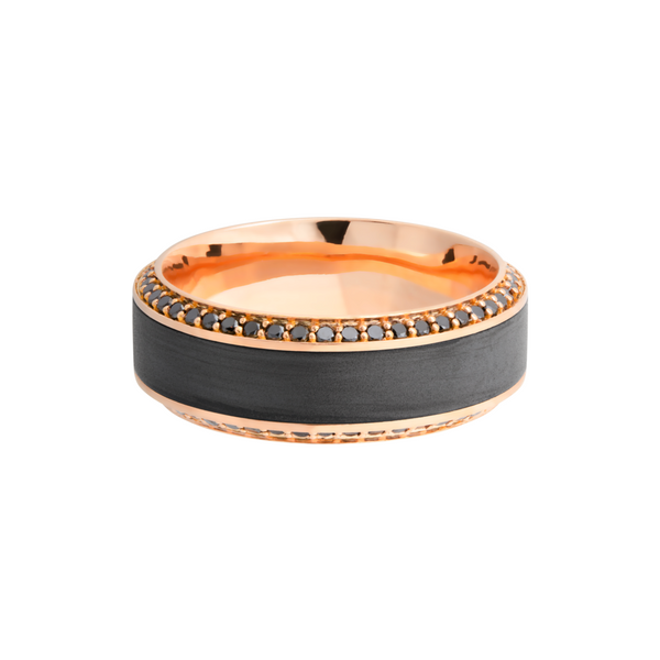 18K Rose gold 8.5mm beveled band with an inlay of zirconium and bead-set eternity black diamonds Image 3 Molinelli's Jewelers Pocatello, ID