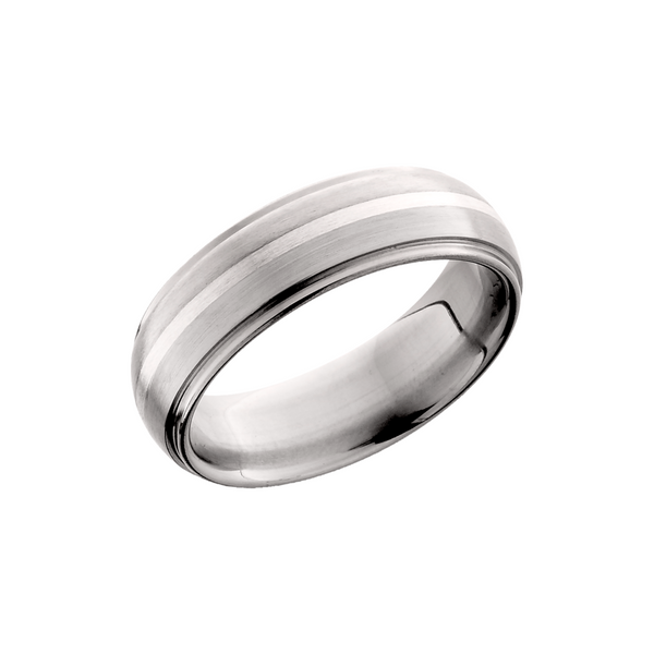 Titanium 7mm domed band with grooved edges and an inlay of sterling silver Toner Jewelers Overland Park, KS
