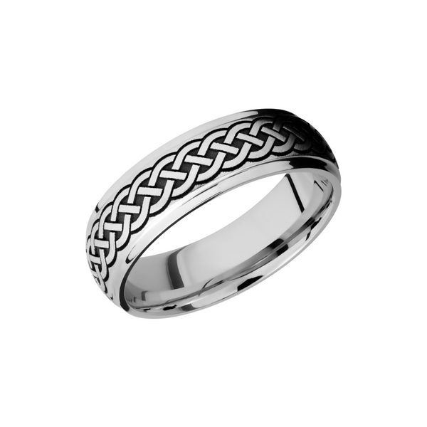 Titanium 7mm domed band with grooved edges and a laser-carved celtic pattern Toner Jewelers Overland Park, KS