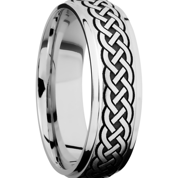 Titanium 7mm domed band with grooved edges and a laser-carved celtic pattern Image 2 Quality Gem LLC Bethel, CT