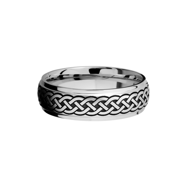 Titanium 7mm domed band with grooved edges and a laser-carved celtic pattern Image 3 Toner Jewelers Overland Park, KS